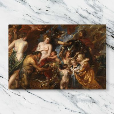 Mythological Feast with Figures and Cherubs Canvas Wall Art Print