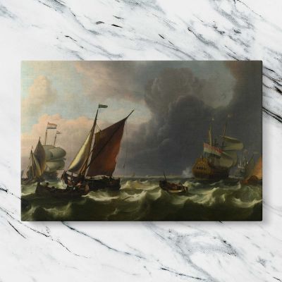 Sailing Ships beneath Dark Storm Clouds Canvas Wall Art Print