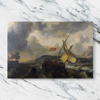 Fishing Boats on a Rough Grey Sea Canvas Wall Art Print