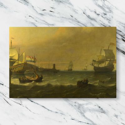 Harbour Ships beneath a Golden Sky Canvas Wall Art Print