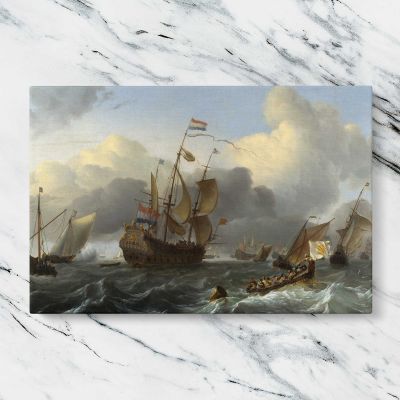 Tall Sailing Ship and Small Boats Canvas Wall Art Print