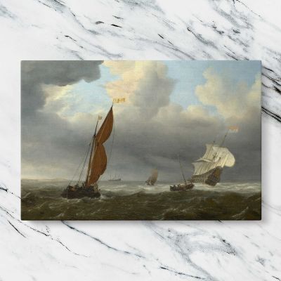 Sailing Boats on a Breezy Sea Canvas Wall Art Print
