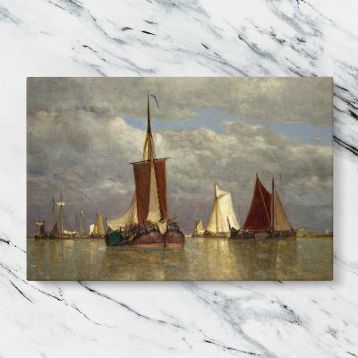 Red Sailed Boats on Still Water Canvas Wall Art Print