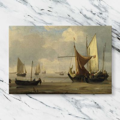 Sailing Boats and Rowing Boats in a Calm Harbour Canvas Wall Art Print