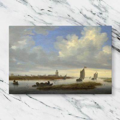 Estuary Boats and Distant Church Tower Canvas Wall Art Print