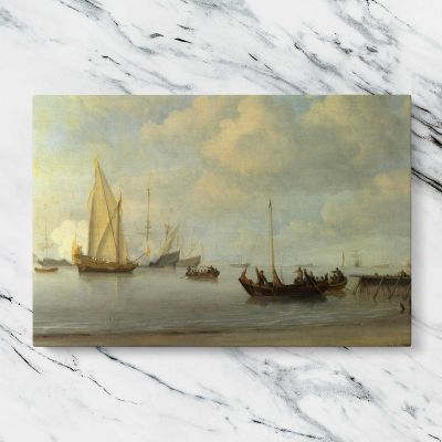 Small Boats and White Sails on Calm Water Canvas Wall Art Print