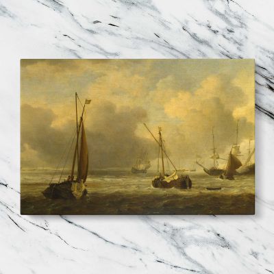 Boats beneath a Golden Clouded Sky Canvas Wall Art Print