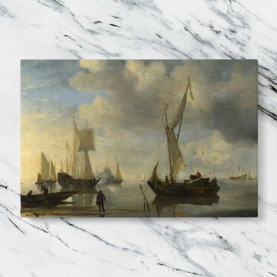 Sailing Vessels at Low Tide Canvas Wall Art Print