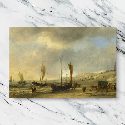 Coastal Boats and a Horse Drawn Cart Canvas Wall Art Print