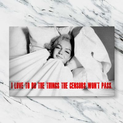 Marilyn Monroe in Bed with Red Quote Canvas Wall Art Print