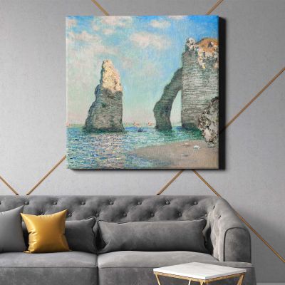 Claude Monet The Cliffs at Étretat (1885) Square Canvas Wall Art