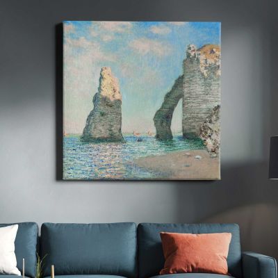 Claude Monet The Cliffs at Étretat (1885) Square Canvas Wall Art