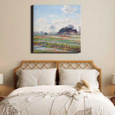 Claude Monet Tulip Fields at Sassenheim (1886) Square Canvas Wall Art