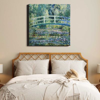Claude Monet Water Lilies and Japanese Bridge (1899) Square Canvas Wall Art