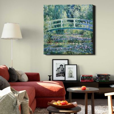 Claude Monet Water Lilies and Japanese Bridge (1899) Square Canvas Wall Art