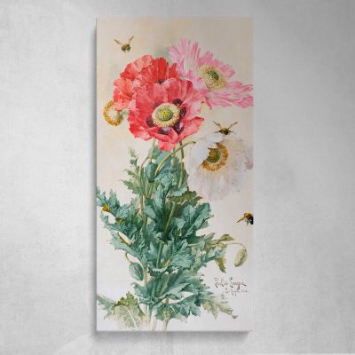 Poppies and Bees 1906 by Paul de Longpre Canvas Wall Art Print
