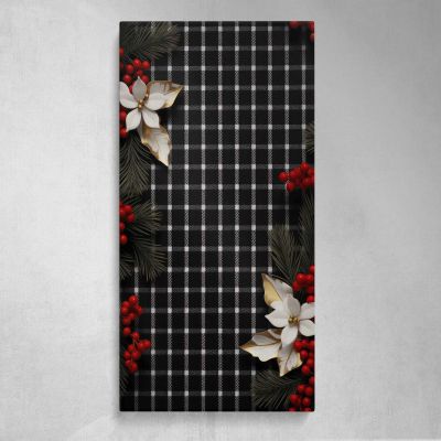 Christmas Houndstooth Floral Pattern Canvas Wall Art Print