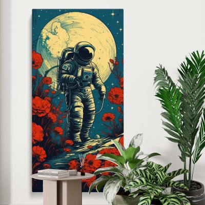 Astronaut in a Red Poppy Landscape Canvas Wall Art Print
