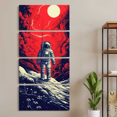 Astronaut on a Red Lunar Landscape Canvas Wall Art Print