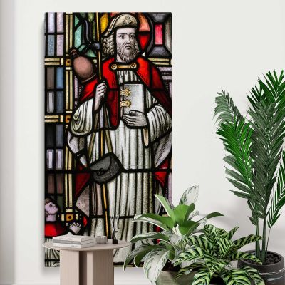 Saint in a Stained Glass Window Canvas Wall Art Print