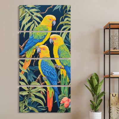 Tropical Parrots in a Jungle Canvas Wall Art Print