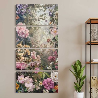 Vintage Spring Flower Garden Canvas Wall Art Print
