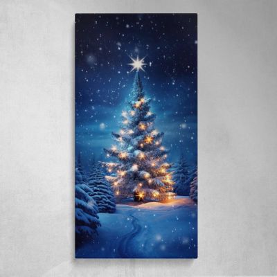 Glowing Christmas Tree in Snow Canvas Wall Art Print