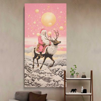 Pink Winter Reindeer Canvas Wall Art Print