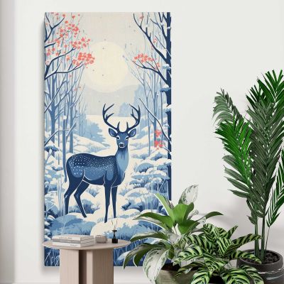 Blue Deer in a Snowy Forest Canvas Wall Art Print