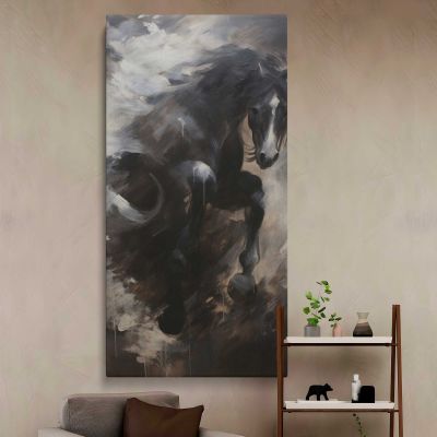 Black Horse in Storm Clouds Canvas Wall Art Print