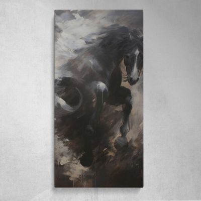 Black Horse in Storm Clouds Canvas Wall Art Print