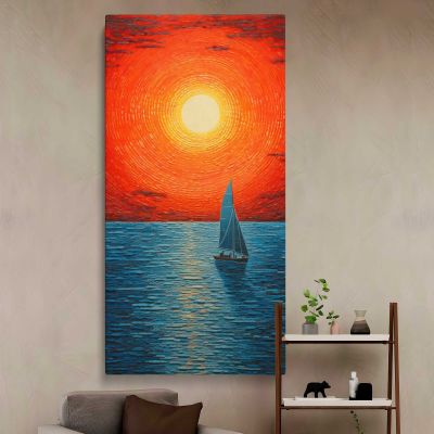 Sailboat at an Orange Sunset Canvas Wall Art Print