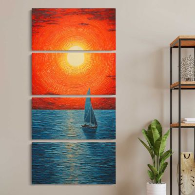 Sailboat at an Orange Sunset Canvas Wall Art Print