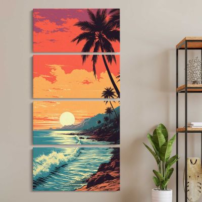 Tropical Beach Sunset Canvas Wall Art Print