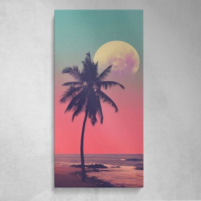 Pink Moon Palm Tree Silhouette Canvas Wall Art Print