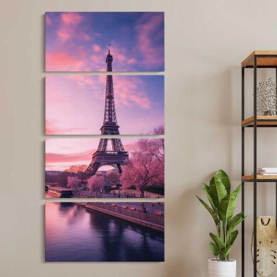 Pink Eiffel Tower at Sunset Canvas Wall Art Print