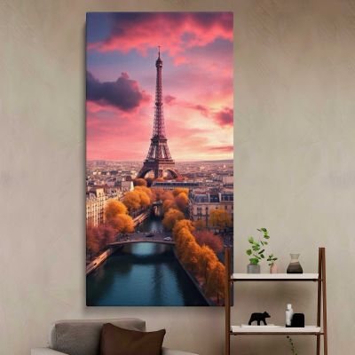 Eiffel Tower over the Seine at Sunset Canvas Wall Art Print