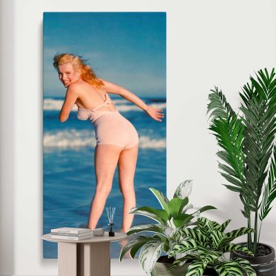 Marilyn Monroe Paddling at the Beach Canvas Wall Art Print