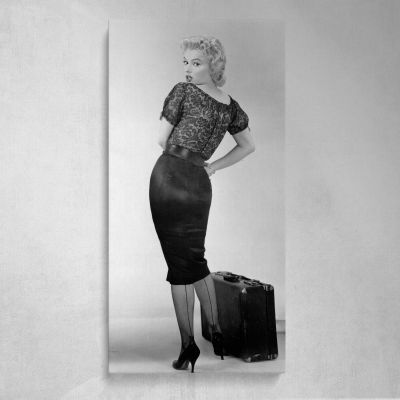 Marilyn Monroe Bus Stop Portrait with Suitcase Canvas Wall Art Print