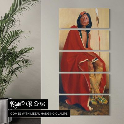 Native American Chief in a Red Blanket Canvas Wall Art Print