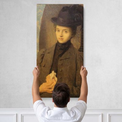 Young Woman in a Brown Hat Canvas Wall Art Print