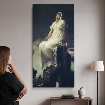 Seated Woman in White by Frederic Leighton Canvas Wall Art Print