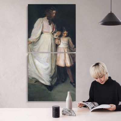Mother and Child in White Canvas Wall Art Print