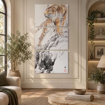 Fierce Tiger Double Width Right Kakejiku 2016 by Zhang Yun Canvas Wall Art Print