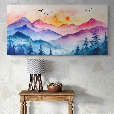 Colourful Mountain Layers and Forest Panoramic Canvas Print