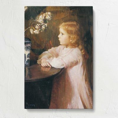 Little Girl beside a Vase of Blossoms by Lilla Cabot Perry Canvas Print