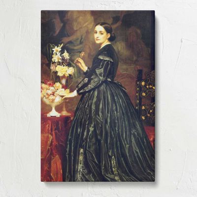 Woman in a Dark Dress beside Flowers by Frederic Leighton Canvas Print