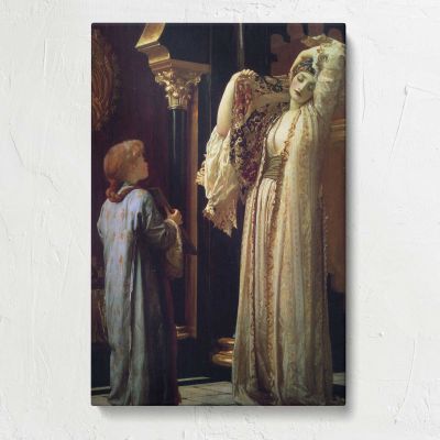 Woman and Child beside Classical Statues by Frederic Leighton Canvas Print