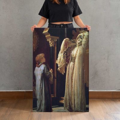 Woman and Child beside Classical Statues by Frederic Leighton Canvas Print