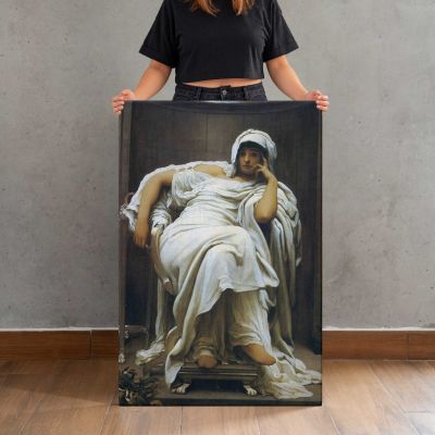 Woman Resting in a White Dress by Frederic Leighton Canvas Print